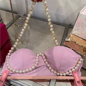 Pearl-Embellished Pink Bandeau Top